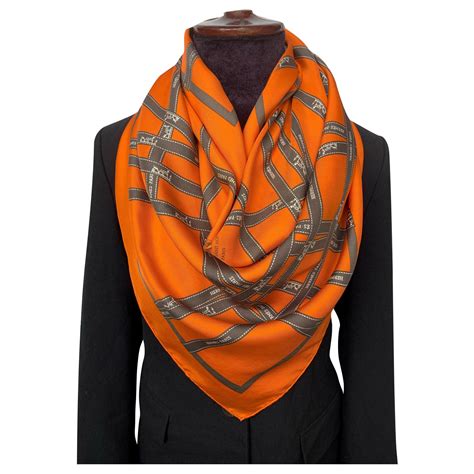 hermes silk scarf taupe orange ribbon|orange hermes silk scarf.